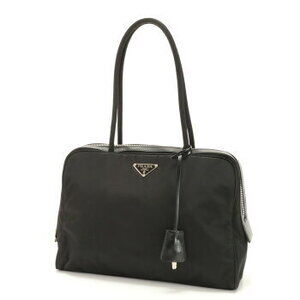 Prada tote logo shoulder leather Tessuto triangle bag black
